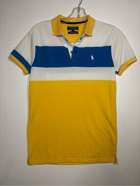 Polo by Ralph Lauren Yellow & Blue Stripe Cotton Colorblock Polo Shirt